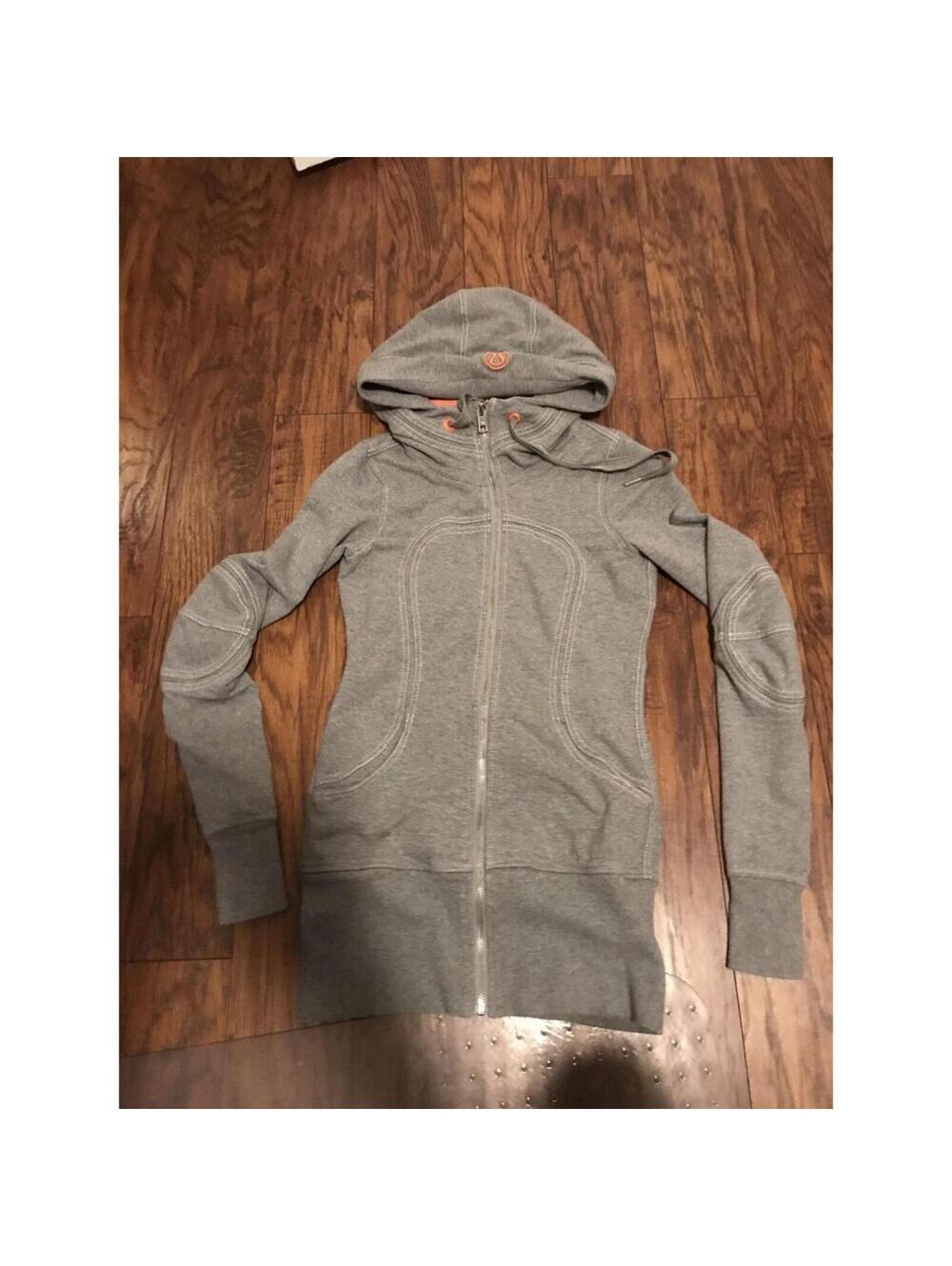 Lululemon Long full zip jacket gray / coral pink size XS (2) long cotton fitted